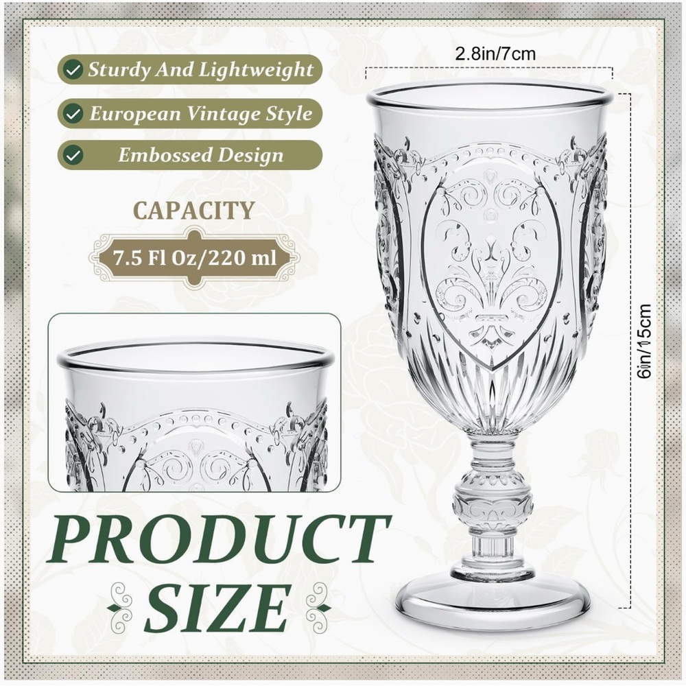 4 Pcs Plastic Goblets 7.5oz Vintage Goblet Plastic Wine Glasses Colored (Clear) - Picture 3 of 7